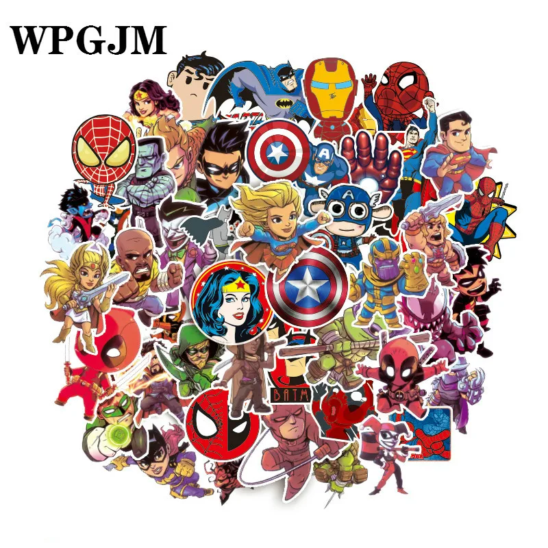 100 шт наклейки Marvel Pack персонажи фильмов для мобильного телефона, ноутбука, чемодана, гитары, скейтборда, автомобильные водонепроницаемые наклейки