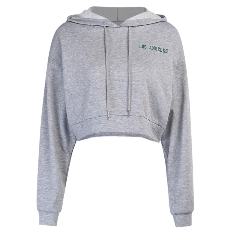 

2021 European and American spring and autumn loose fashion casual wild letter navel hooded pullover sweater women