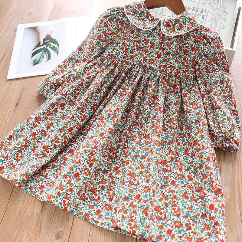 Humor Bear Girls Floral Dress  NEW Baby Girls Dress Party College Style Lapel Princess Dress Fashion Kids Children Clothing