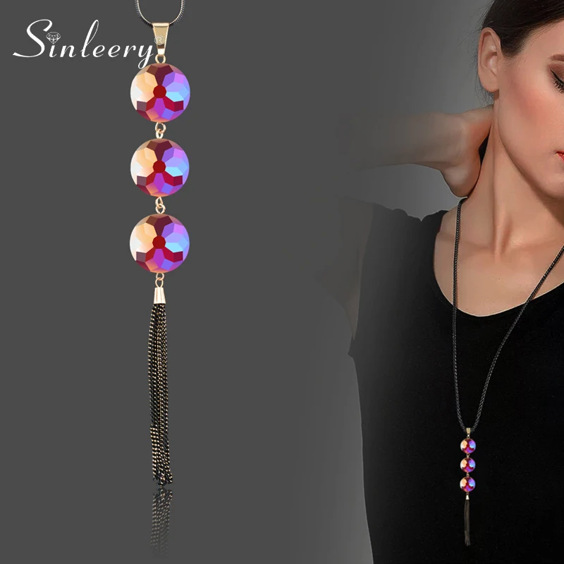SINLEERY винтажное плоское круглое ожерелье с подвеской в виде шара Стразы длинное