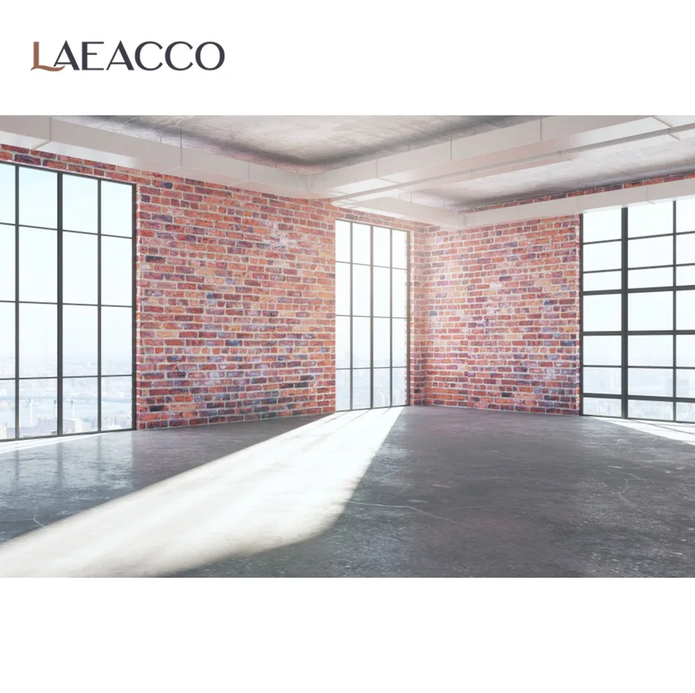 

Laeacco кирпичная стена для гостиной пустая комната Солнечный свет французское окно интерьер фотографический фон фотография Фон фотосессия