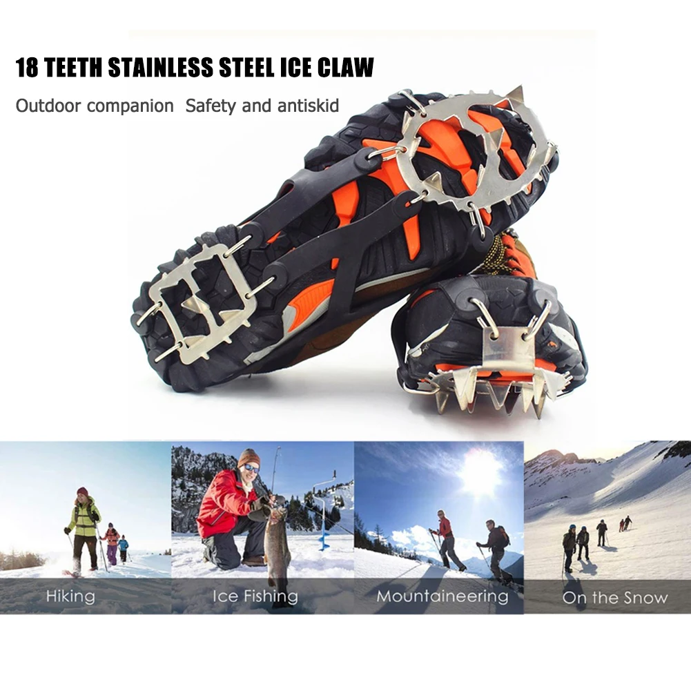

1 Pair 18 Studs Ice Claw Gripper Anti-Slip Winter Climbing Snow Shoes Covers Camping Portable Outdoor Elements