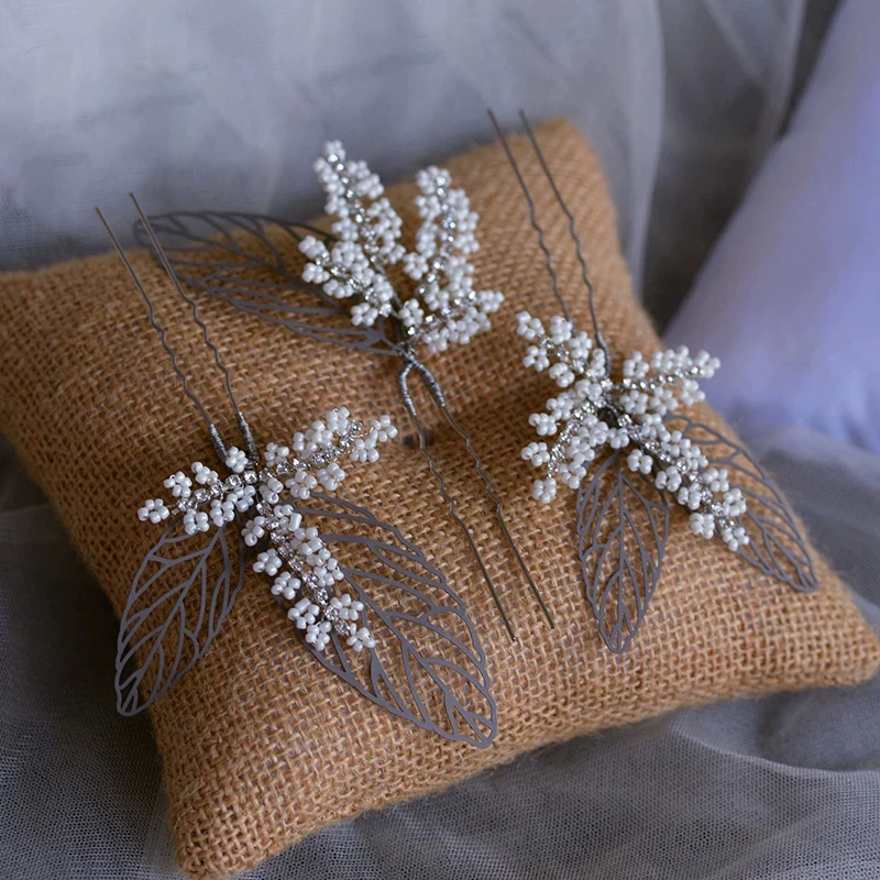 Свадебные заколки для волос с жемчужинами ручной работы аксессуары 3