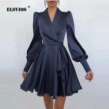 Vestido de satén con cintura a la moda para mujer...