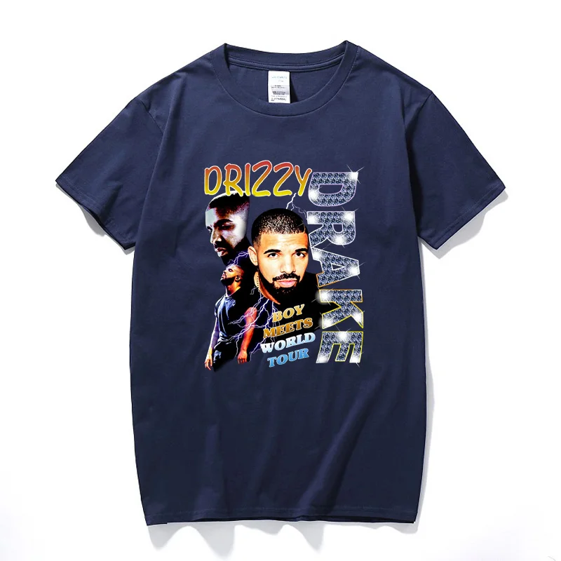 Drizzy Drake Boy Meets World Tour Мужская футболка Новая летняя футболка в стиле хип-хоп Camisetas Hombre уличная хлопковая футболка с короткими рукавами - Цвет: Тёмно-синий