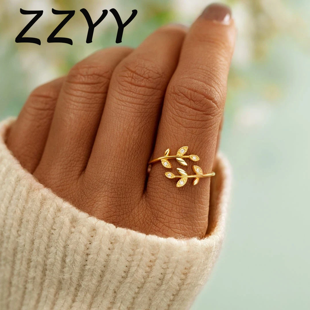 

ZZYY Vintage Plant Leaf Ring Open Finger Adjustable Rhinestone Cross Designer Rings for Women Girls Fashion Jewelry Luxury Gold