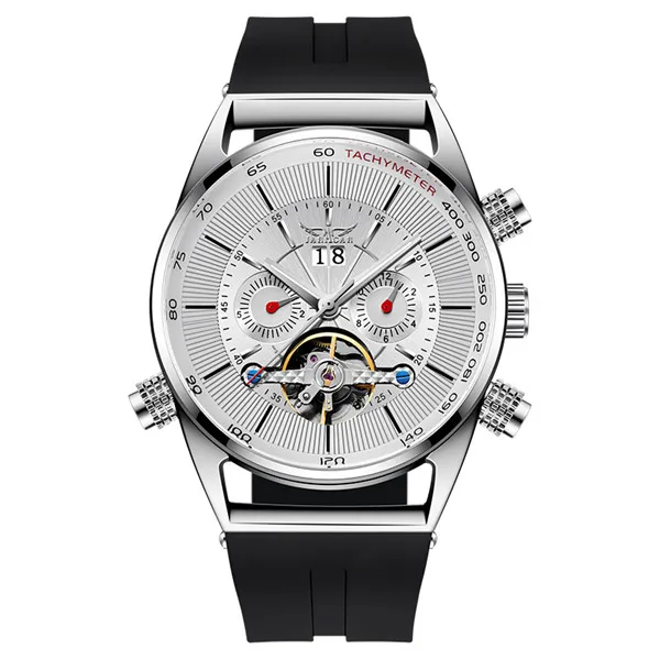 JARAGA часы Tourbillion модные черные силиконовые часы многофункциональные автоматические мужские часы механические часы для мужчин - Цвет: white