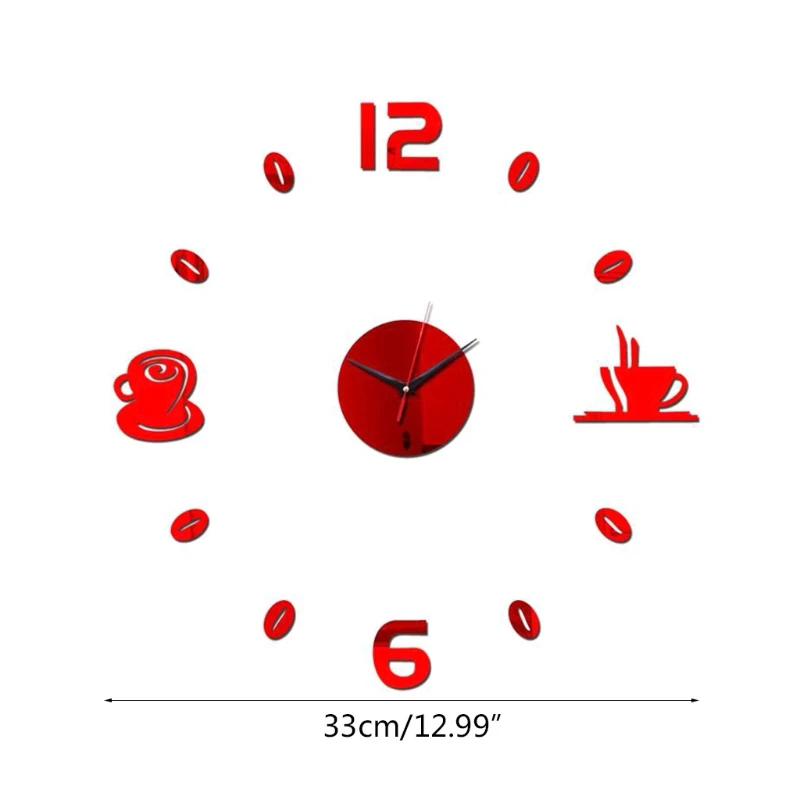 

3D Mirror Acrylic Wall Clock Coffee Cups Decorative Art DIY Self Adhesive Sticker for Living Room Bedroom Home Decoration