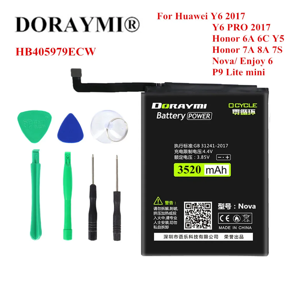 

Аккумулятор DORAYMI 3520 мАч HB405979ECW для Huawei Honor 6C Y5 2017 p9 lite mini Nova CAZ-AL10 TL00 CAN L01 CAN-L02 L12 Enjoy 6S