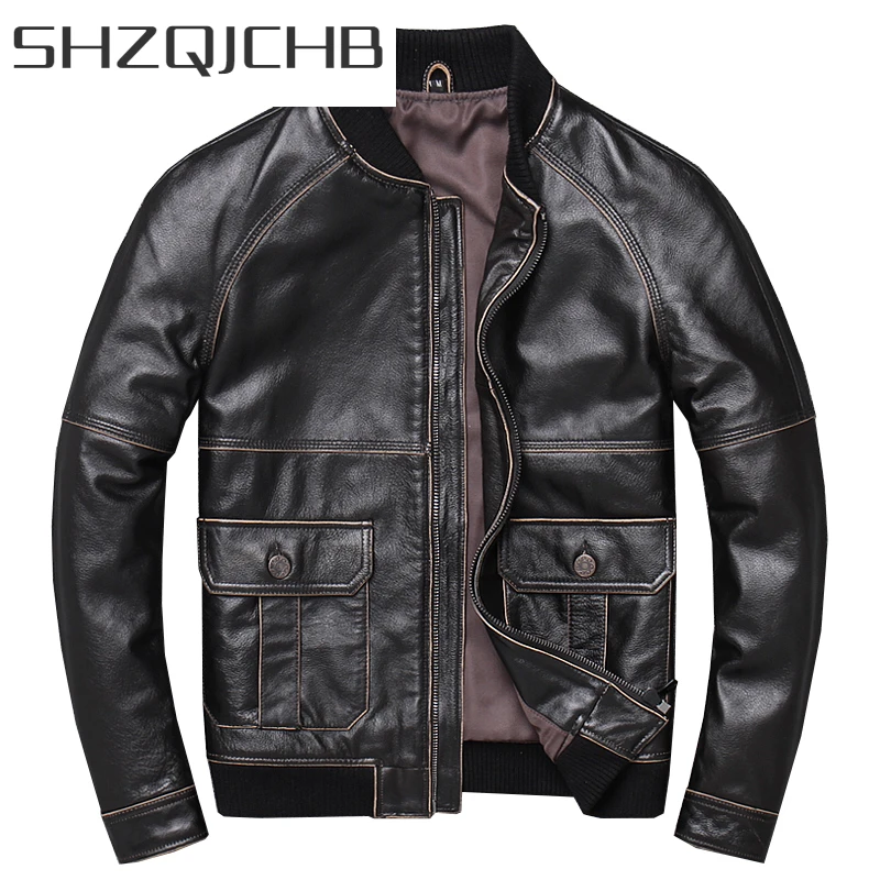 

SHZQ 2021 New Men's Genuine leather jacket Men blouson homme russian military sheepskin coats mens cow leather jacket PPH1016