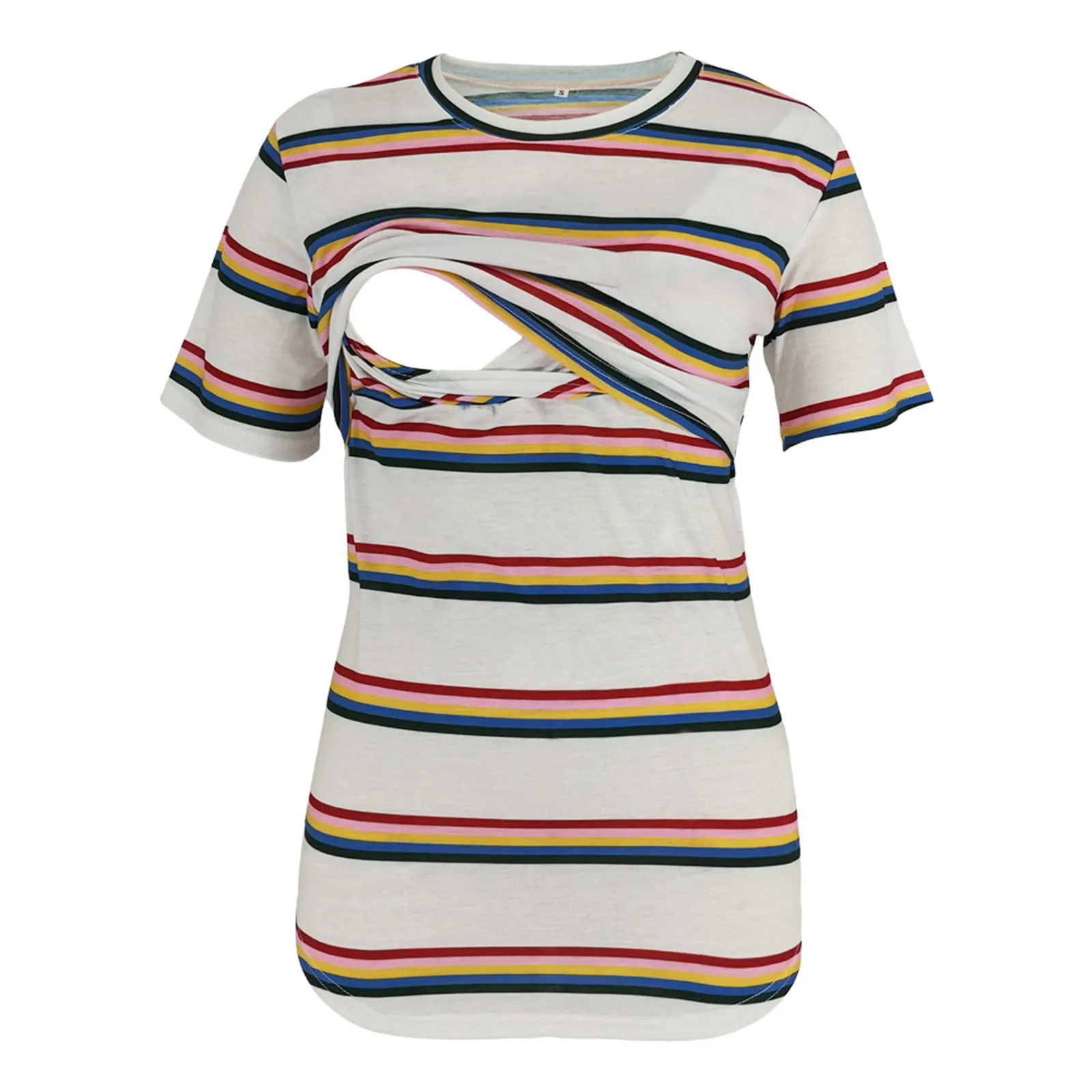 

Maternity T-Shirt Short-Sleeved Summer Round Neck Striped Breastfeeding Plus Size Loose Top Vetement Allaitement женская футболк