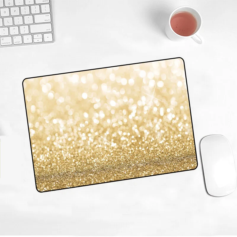 Игровой коврик для мыши XGZ компактный в золотистую и белую полоску с мраморным