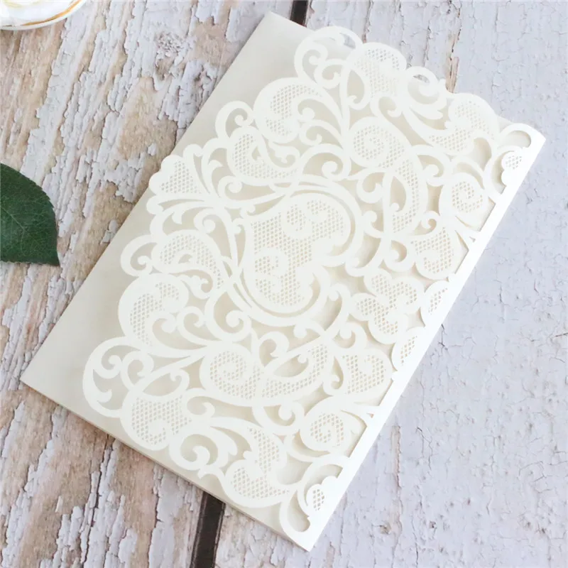 

Wedding Invitations Marriage Laser Cut Invite Card Holder Glitter Gold Border Personalized Insert Printing Multi Colors