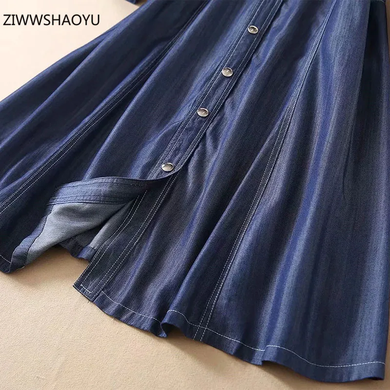 

ZIWWSHAOYU 2021 Fashion Women Summer Runway Dresses Elegant Lapel Long Sleeve Women Slim Fit A-Line Dresses Vestidos