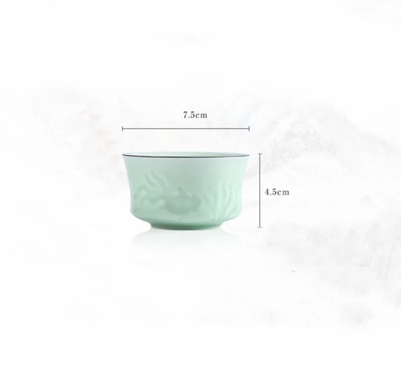 1 Pc 80ml Sculpted Hand Lotus Dragon Cup Of Tea At Jingdezhen Ceramics Celadon Kung Fu Teacups Drinkware Accessories