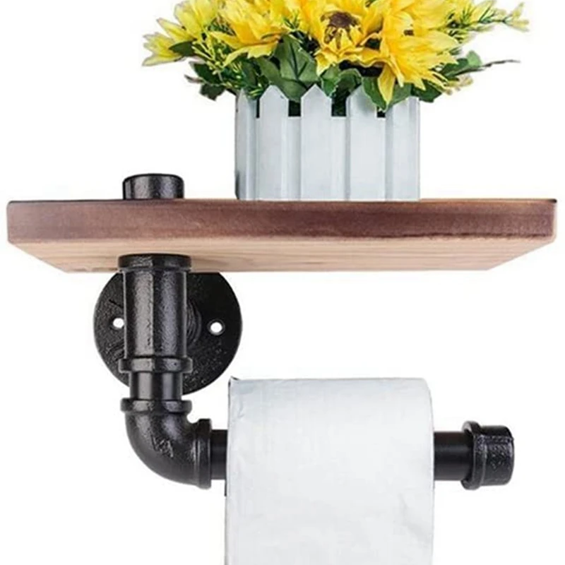 Toilet Paper Roll Holder With Phone Wall Mounted Shelf Rustic Industrial Floating Water Pipe Rack | Мебель