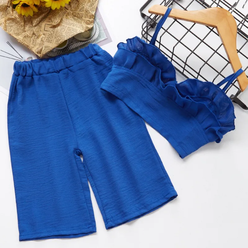 Детский хлопковый костюм с кружевом на бретелях без рукавов широкими