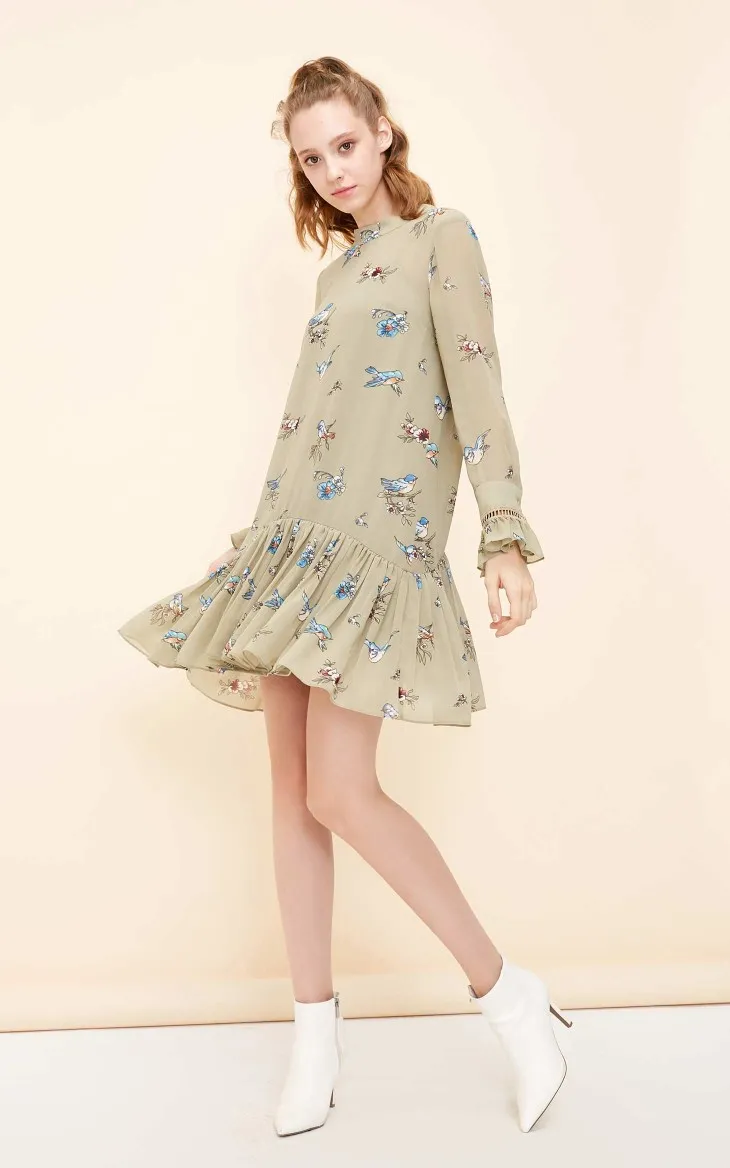 Vero Moda Новое поступление платье женское винтажное шифоновое платье трапециевидной формы со шнуровкой и принтом | 31837D522