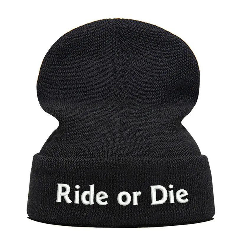 Beanie шляпа Skullie шапка, вязаная шапка-носок зима-осень вышивка в стиле панк Для мужчин Для женщин подростков уличных танцев забавные хип-хоп по индивидуальному заказу-ездить или умереть