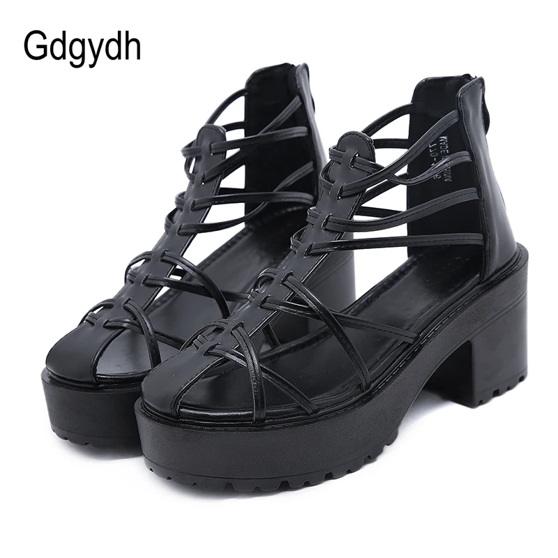 Женские классические туфли Gdgydh черные на блочном каблуке с перекрестными