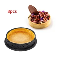 8pcs french dessert bakeware cutter diy round shape decorating tool cake mold silicone tart ring perforated mousse circle