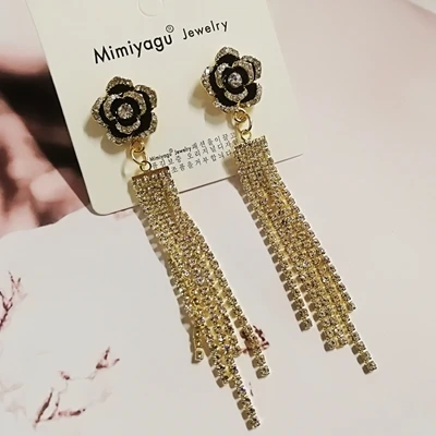 TASSEL Mimiyagu цветок сияющий кубический цветок Кристалл Висячие кисточки серьги для женщин Свадебная вечеринка ювелирные изделия - Окраска металла: TASSEL