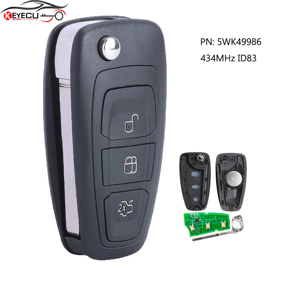 KEYECU складной дистанционный ключ 434 МГц ID83 чип для Ford C Max S Focus Grand Mondeo 2010 2014 Uncut Blade HU101