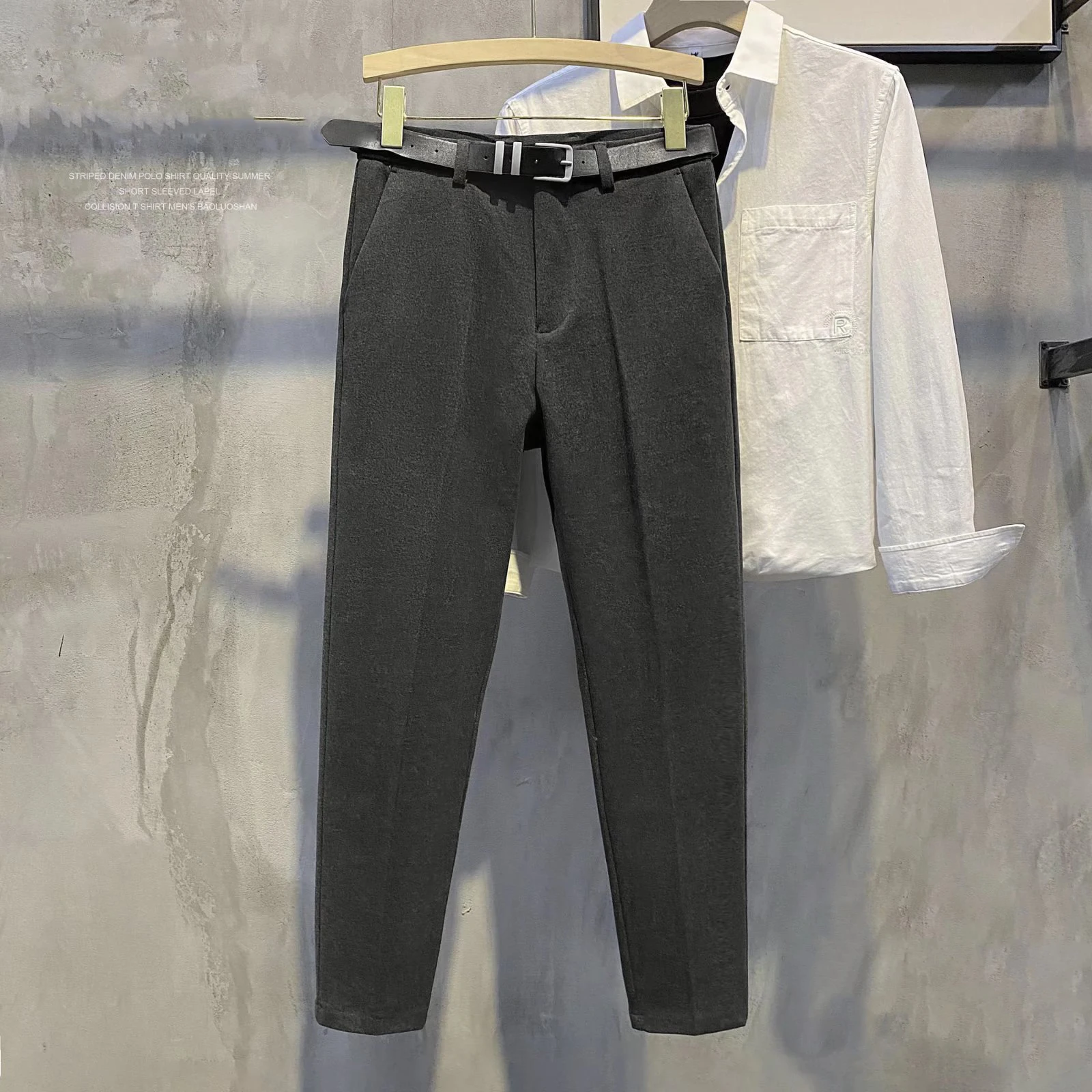 Зимние мужские плотные шерстяные Костюмные брюки повседневные Прямые