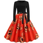 Женское винтажное платье с длинным рукавом и принтом тыквы