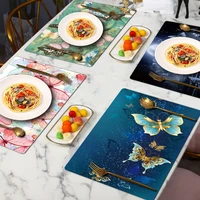 placemat kitchen tableware pad table mat coaster pu leather washable decoration table mat butterfly pattern square cushion