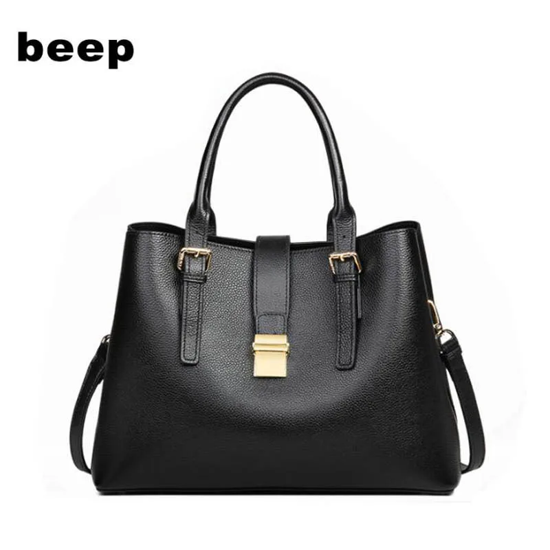 

BEEP Women Genuine Leather bag luxury handbags real cowhide leather shoulder bag women brand genuine cowhide leather bags women