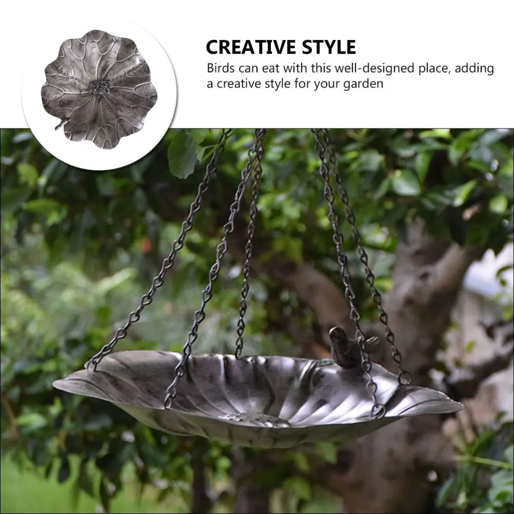 

1Pc Birds Hanging Feeder Garden Feeding Basin Pendant Iron Decorative Craft Grey