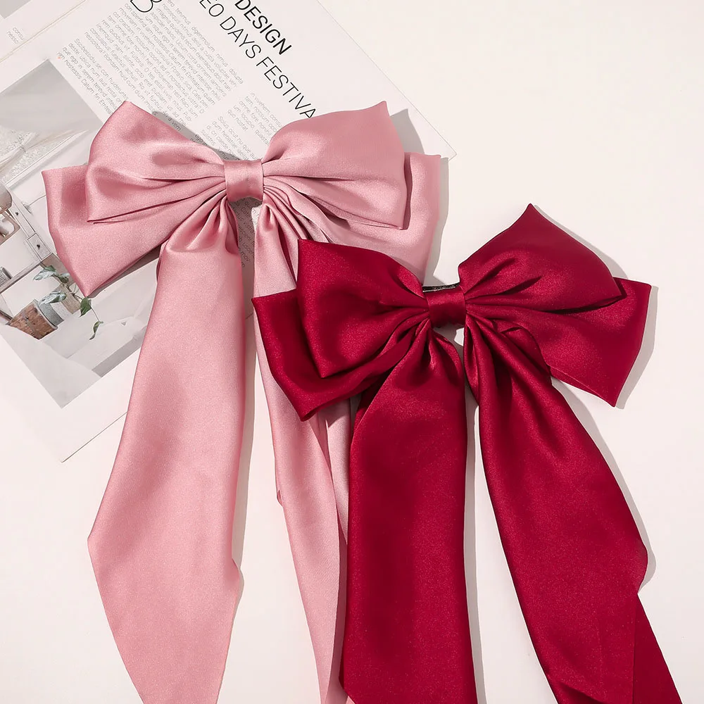 

Candy Color Vintage Black Big Large Bow Hair Clip For Women Girls Wedding Long Ribbon Korean Hairpins Barrette Hair Accessories