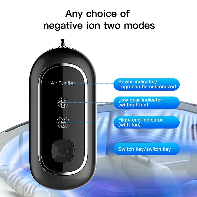 

Hanging Neck Air Purifier Stylish Personal Wearable Mini Portable Built-in Fan 160 Million Negative Ion Generator
