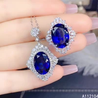 kjjeaxcmy fine jewelry 925 sterling silver inlaid natural sapphire women noble elegant large gem ring pendant suit suppor detect