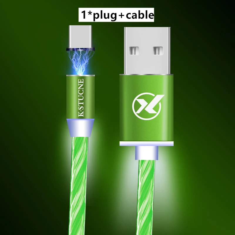Магнитный светодиодный светильник usb type C кабель передачи данных для быстрой зарядки для iPhone 7 8 XS XR Max зарядное устройство USB кабель для XiaoMi huawei смартфон - Тип штекера: Green Cable and plug