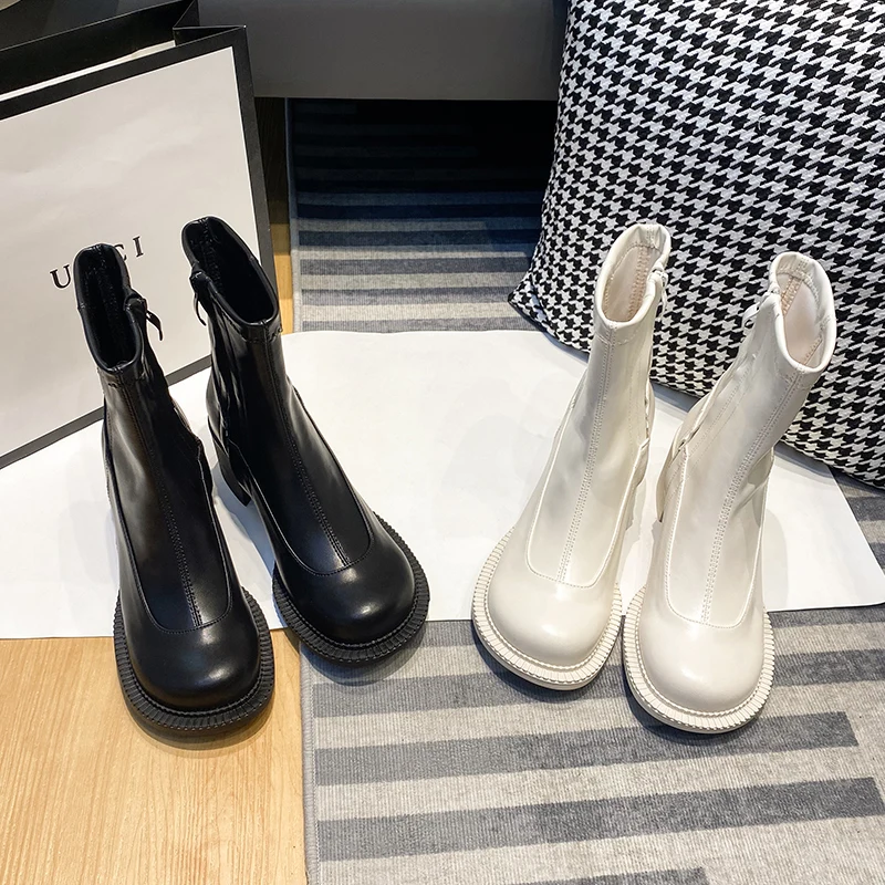 

Short boots women's thick heel side zipper high heel patent leather Martin boots 2021 spring autumn new square toe retro boots