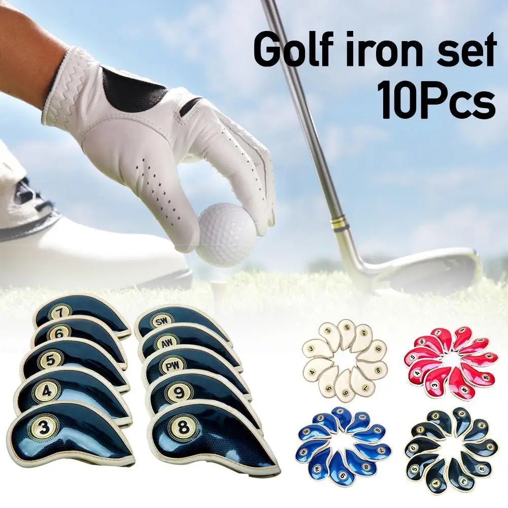 

A Set Of 10 Golf Club Head Covers High-grade PU Cap Iron Cover Protector B3O8