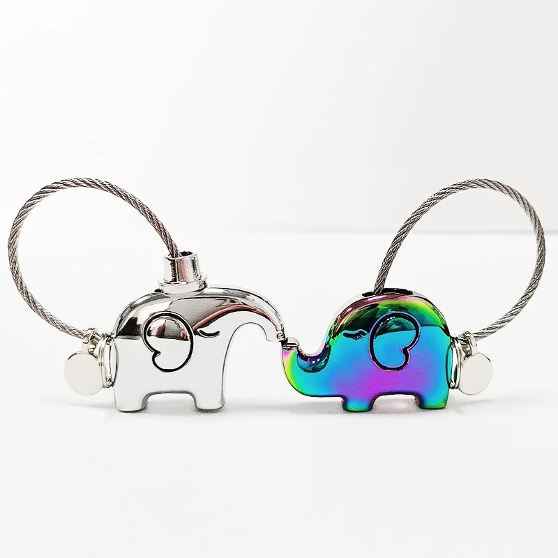 

Chinese Valentines Day Gift Elephant Couple Keychain Key Ring Metal Gift Car Keychains Female Bag Pendant Boys Backpack Pendant