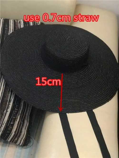15cm black Лидер продаж, различные Дешевые качества, ручная работа, соломенная дизайнерская Стильная шляпа с ветровыми полями, для отдыха на пляже, Длинная лента, Женская Шляпа Fedora, женская шляпа - Цвет: 15cm black
