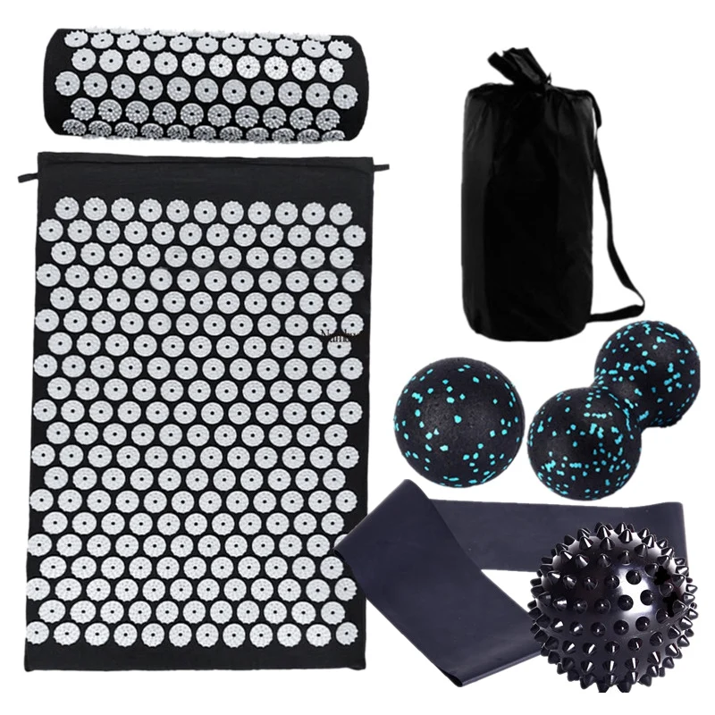 

New-Acupressure Massager Mat Set Back Body Foot Cushion Massage Pad Relieve Stress Pain Yoga Spike Mat with Pillow Cloth Bag