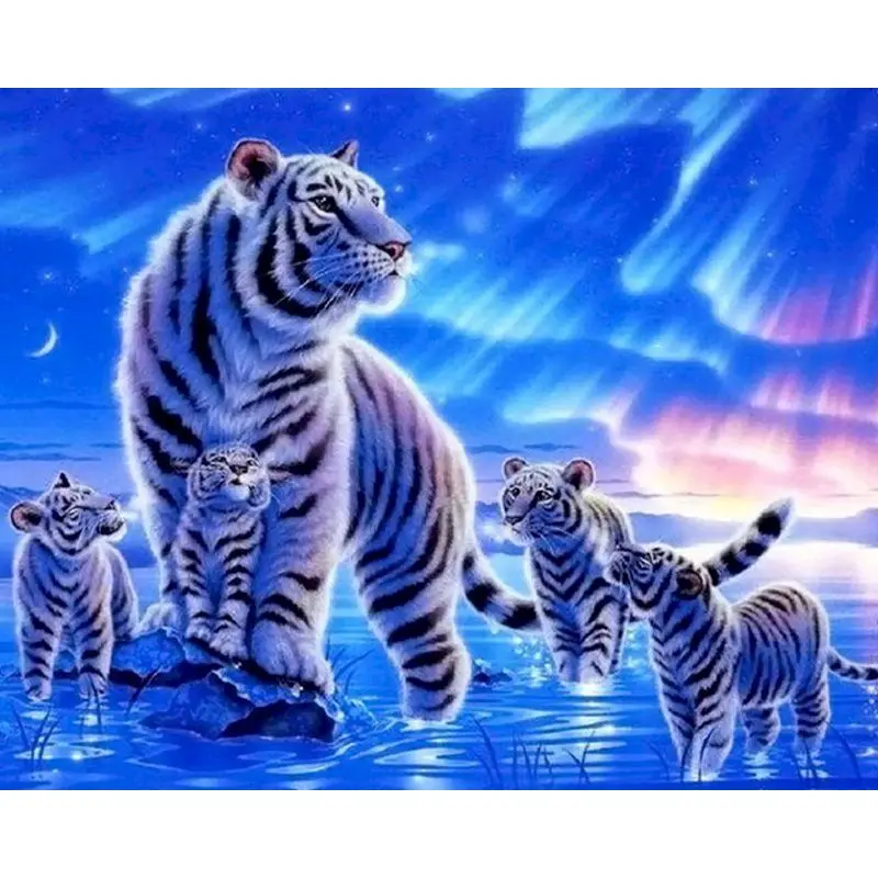 

SELILALI Framed Painting By Numbers Kits HandPainted White Tiger Animal Oil Picture By Number Home Living Room Wall Art Photo