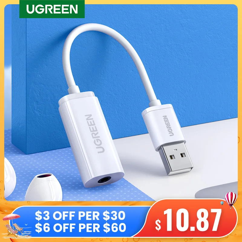 Ugreen Звуковая карта Внешний 3 5 мм USB адаптер для наушников динамик аудио интерфейс