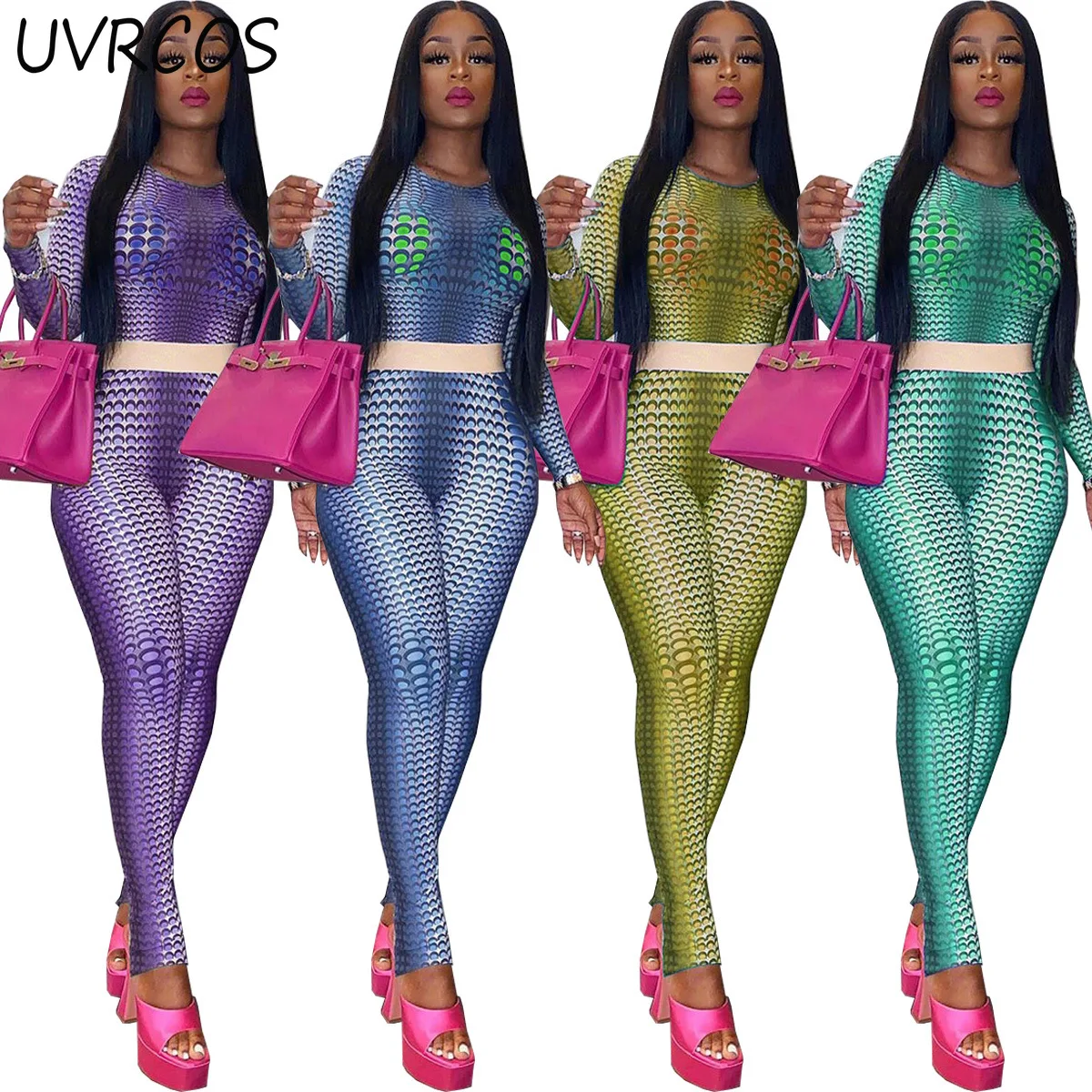 

Новинка 2021, женская спортивная одежда с модным принтом, топ с круглым вырезом и длинным рукавом, облегающие леггинсы, брюки, женский ночной к...