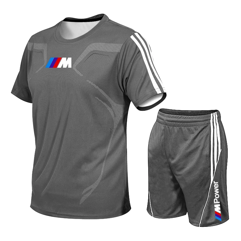 

Summer New M Power Digital Printing Men's Casual T-shirt + Shorts Two-Piece Casual Sportswear Gym Quick-Drying Training Suit