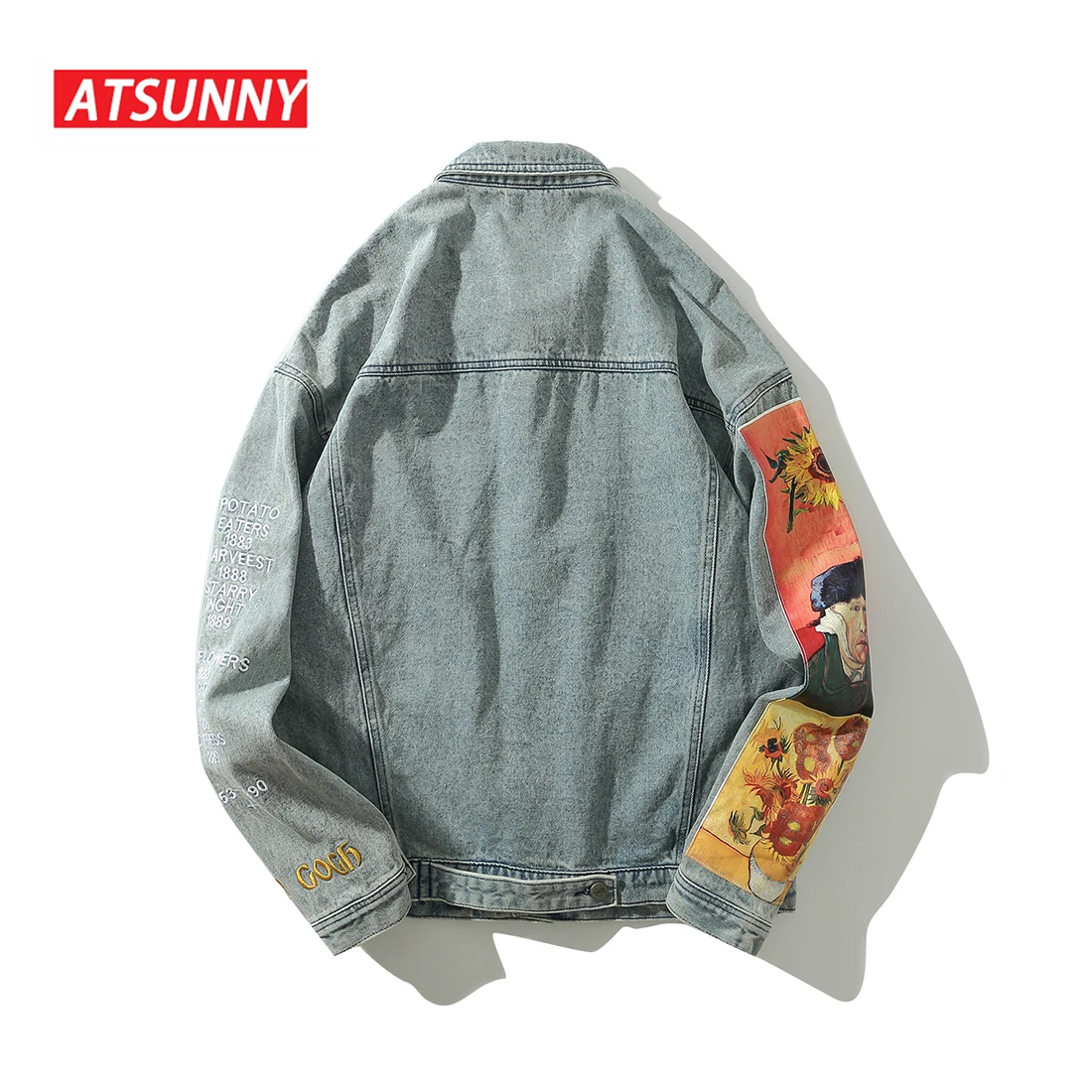 Уличная куртка ATSUNNY в стиле хип хоп вязаная с вышивкой Ван Гога винтажная Осенняя