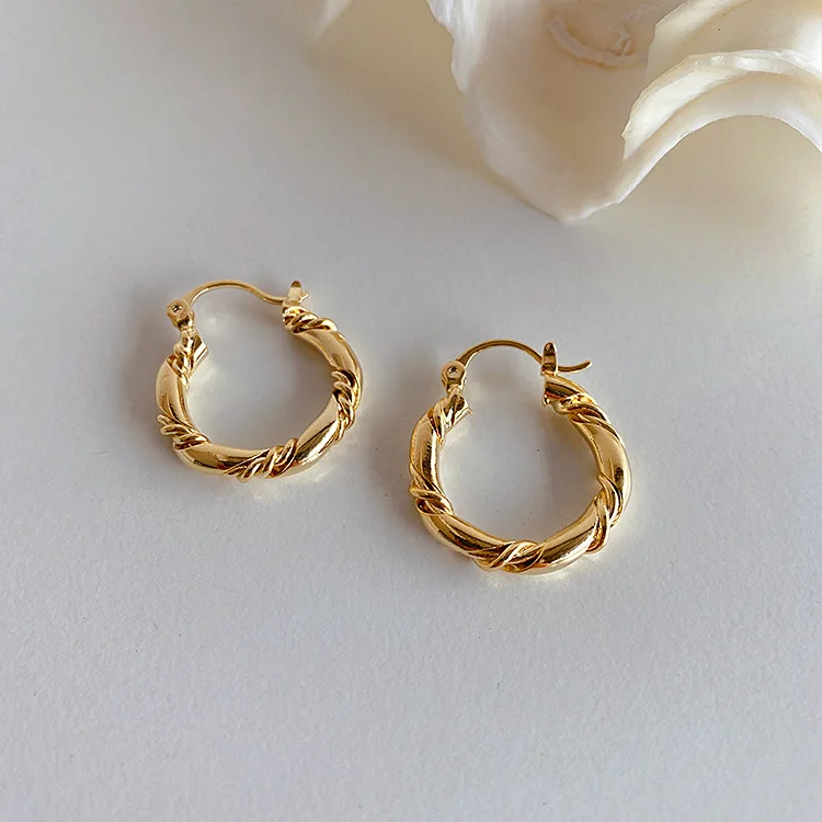

2021 Graceful Twist Textured Circle Gold Hoop Earrings For Women Delicate Jewelry for Women Girls Wedding Gift Mother's Day