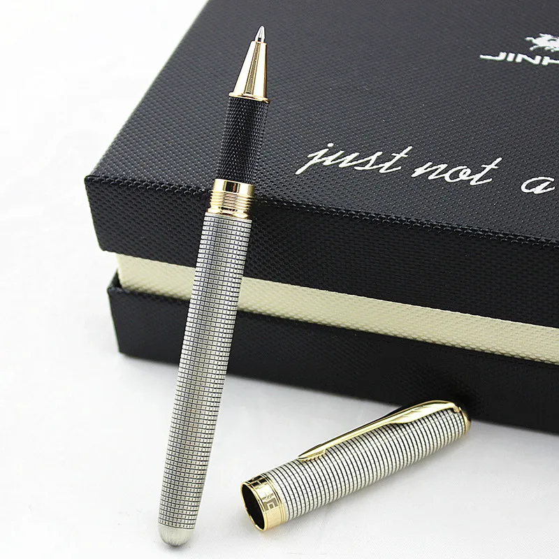 JINHAO Roller ball Pen gold Clip Black Ink 0.7mm Metal Ballpoint Pens with An gift Box School Office Supplies