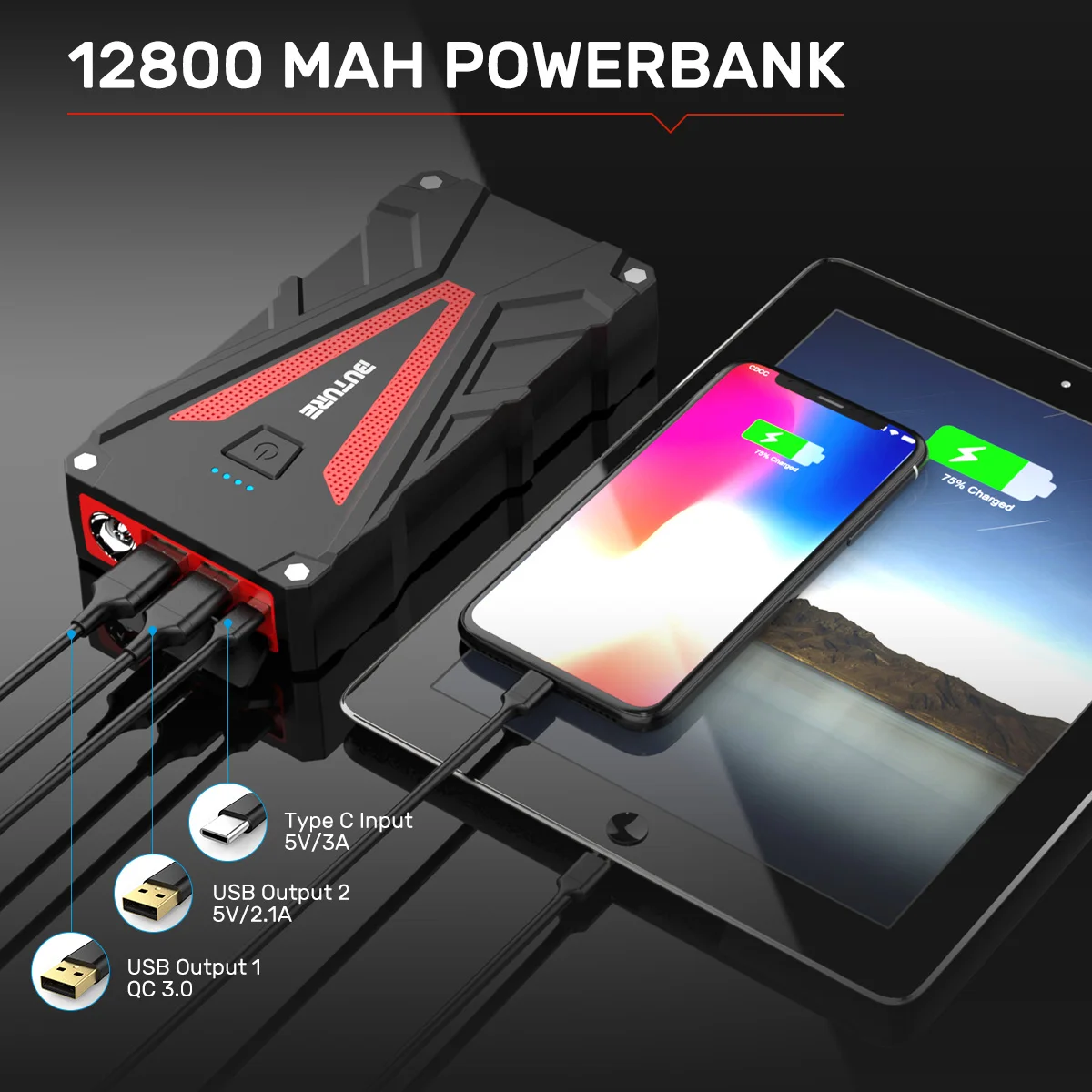 BUTURE BR300 800A 12800 мА/ч автомобильный усилитель Мощность банк Батарея 12V Авто пусковое
