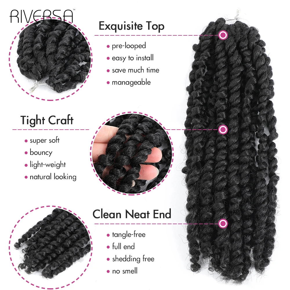 Synthetic Passion Twist Crochet Braiding Hair For Women pelo Twists Dreadlocks meche Black Colored Extensions Riversa |